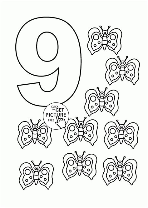 This is an exciting time! Number 9 coloring pages for kids, counting sheets printables free - Wuppsy.com