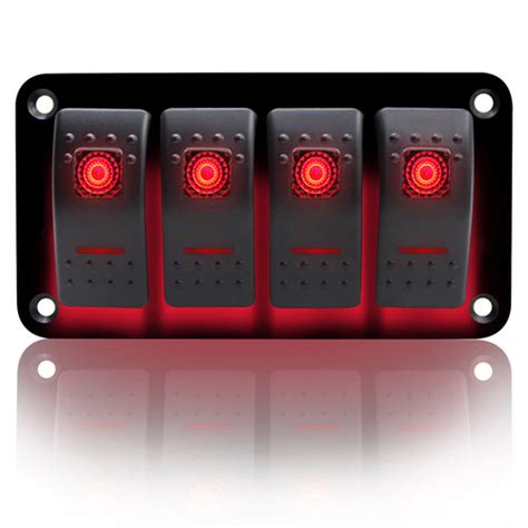4 Switch Panel Red Illumination Switches Marine Grade Splash Proof Uv