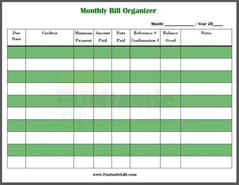 Free Printable Monthly Bill Organizer Bill Organization Printables