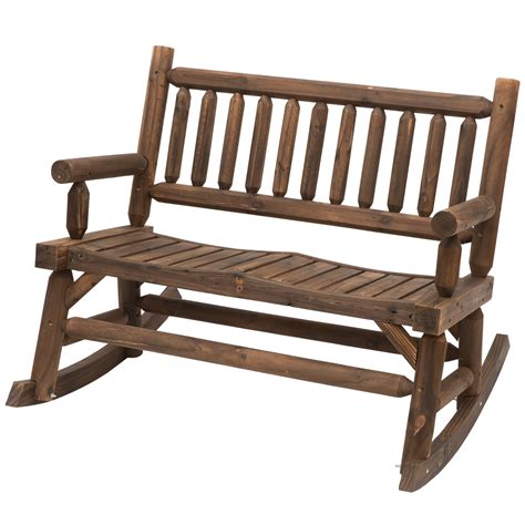 Outsunny Wooden Rocking Chair 2 Person Outdoor Bench With Natural Fir