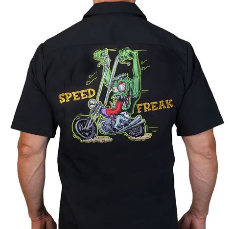 Speed Freak Motorcycle Monster Embroidered Work Shirt Shop Shirt