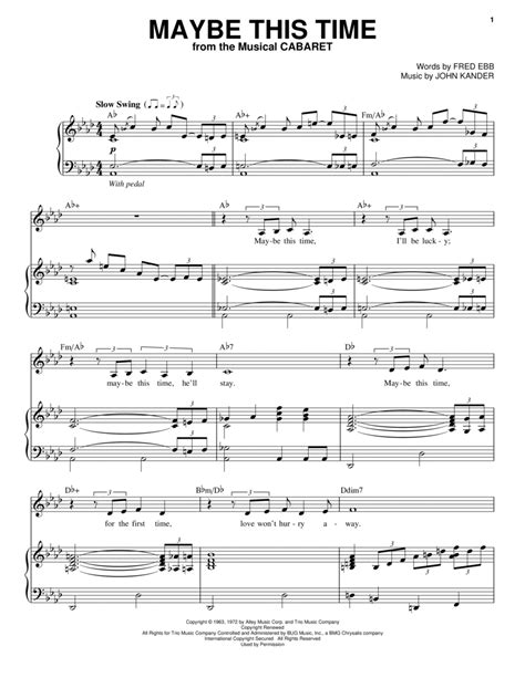 Maybe This Time By John Kander Piano Vocal Digital Sheet Music