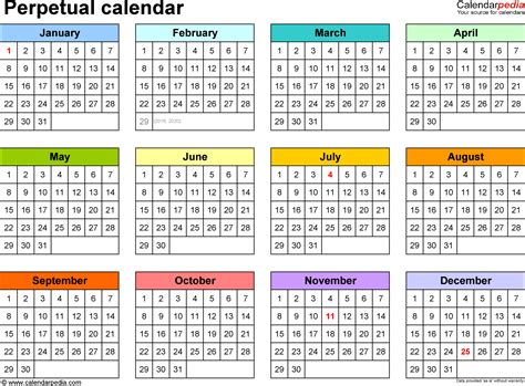 Perpetual Calendars 7 Free Printable Pdf Templates Yearly Calendar