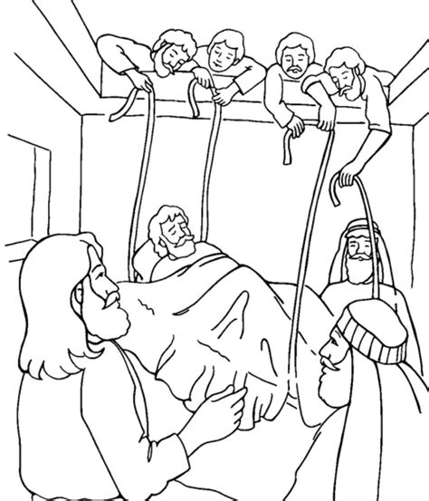 Jesus Heals The Paralyzed Man Colouring