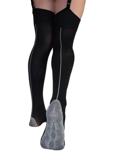 Kleidung And Accessoires Damen Opaque Fully Fashioned Style Seamed Stockings Retro Black With Grey