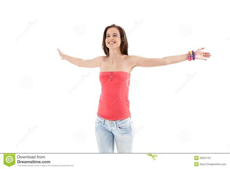 Laughing Trendy Girl With Arms Wide Open Royalty Free