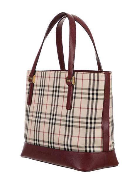 Burberry Leather Trimmed Vintage Check Tote Handbags Bur144758