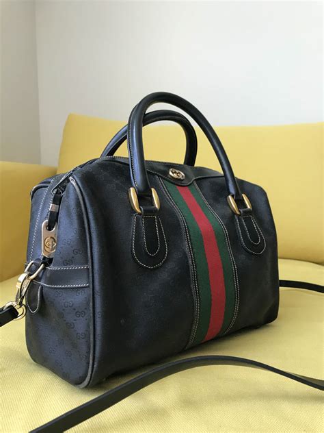 Vintage Gucci Black Signature Boston Bag