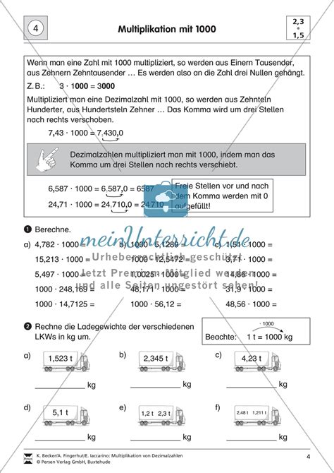 Durch drücken der tast f9 werden immer wieder neue zahlentabellen erzeugt. Aufgaben zur Multiplikation von Dezimalzahlen mit 10, 100 und 1000 - meinUnterricht