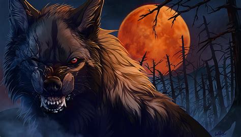 Hd Wallpaper Night Wolf Wool Mouth Fangs Werewolf Art Scars