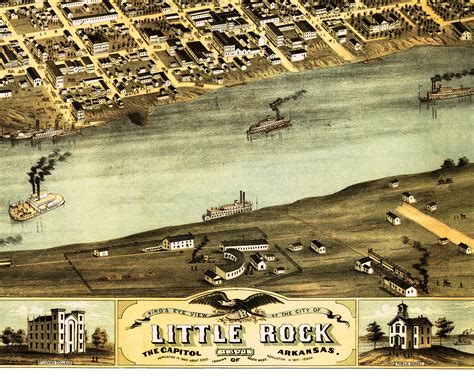 Little Rock Arkansas In 1871 Birds Eye View Aerial Panorama