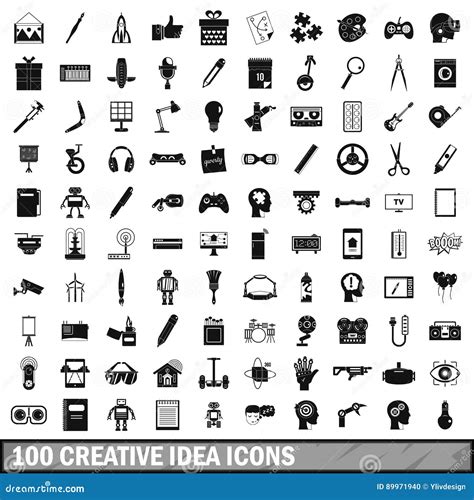 100 Creative Idea Icons Set Simple Style Stock Vector Illustration