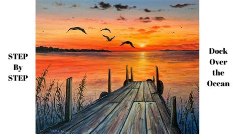 Sunset Over Ocean With Dock Step By Step Acrylic Painting Youtube