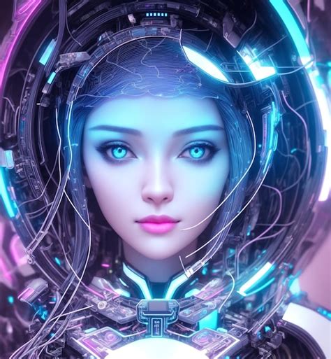 Premium Ai Image Artificial Intelligence God A Cyber Girl With Blue