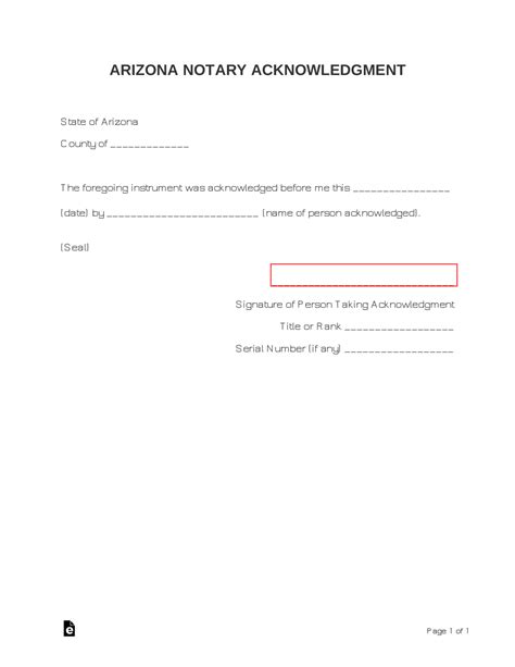 Free Arizona Notary Acknowledgment Form Pdf Word Eforms