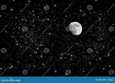 Moon In Starry Night Sky Stock Photo 12911954 Megapixl