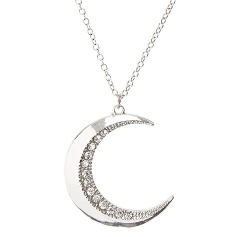 Silver Tone Crystal Accented Crescent Moon Pendant Necklace Claires Us