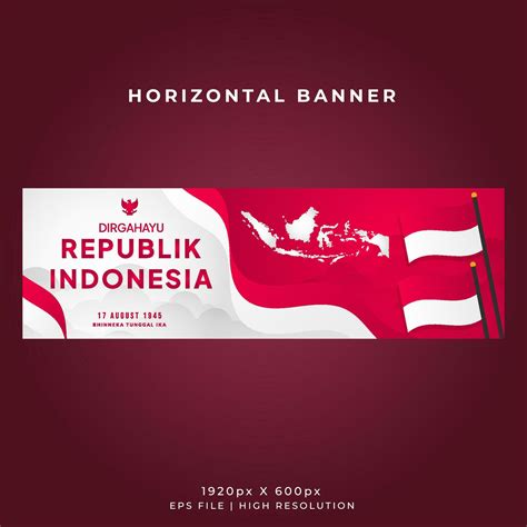 Indonesia Independence Day Horizontal Banner Template Wavy Flag And Indonesian Maps 24681133