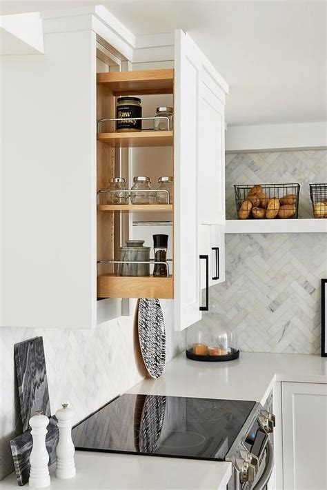 Pull Out Spice Rack Flanking Range Hood Transitional Kitchen