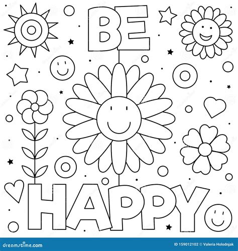 Be Happy Coloring Page Black And White Vector Illustration