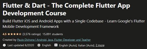 Welcome to the complete flutter app development course ( the world's first complete dart and flutter course). Udemy - Flutter & Dart - The Complete Flutter App ...