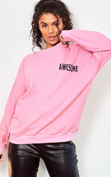 Bright Pink Awesome Printed Sweatshirt Tops Prettylittlething Usa