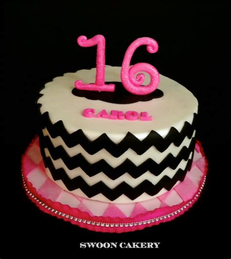 Sweet 16 Birthday Cake Black Amp White Chevron With 2 Tone Pink