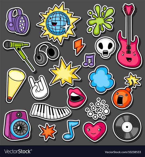 Music Party Kawaii Sticker Set Musical Instruments Symbols And