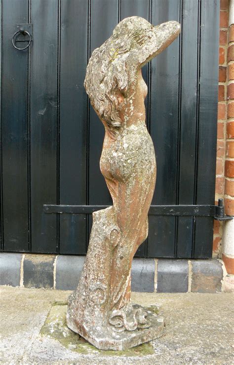 Vintage Shy Maiden Stone Statue Wonderfully Weathered