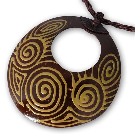 Coconut Shell Pendant Koru Tribal Neck Jewelry Wood Neck Jewellery