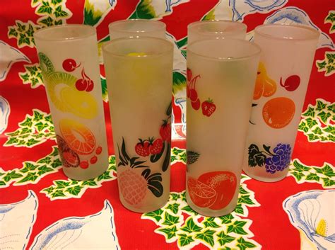 Vintage Frosted Glass Drinking Glass Set Of 6 Tall Glasses