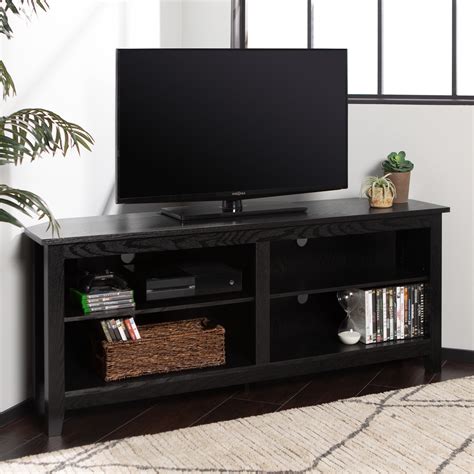 Woven Paths Transitional Corner Tv Stand For Tvs Up To 65 Black