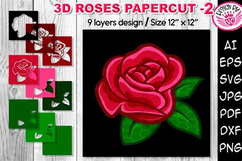 3d Roses Multi Layered Design Flowers Papercut Svg Clipart Digital