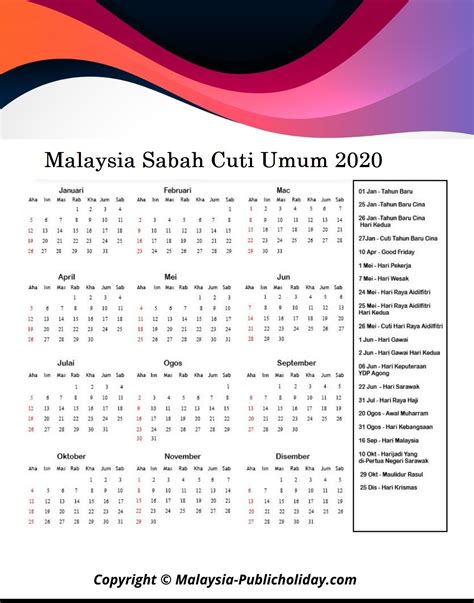 Rakyat sabah diingatkan agar terus mematuhi prosedur operasi standard (sop) pelaksanaan pilihan raya oleh suruhanjaya pilihan raya (spr), pihak berkuasa tempatan (pbt) serta pihak. Sabah Cuti Umum Kalendar 2020