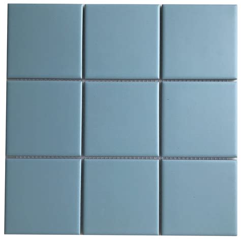 4x4 Light Blue Square Porcelain Mesh Mounted Tile