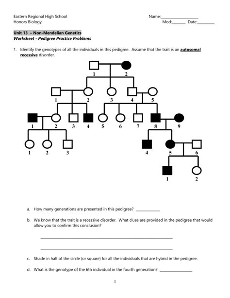 Pedigree Worksheet 2 Answers Key