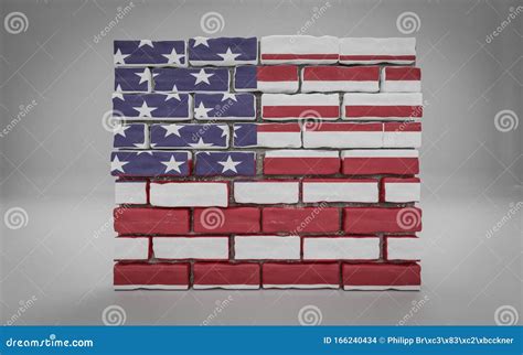 Brick Wall In Colours Of The Flag Of The United States Of America 3d