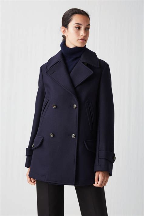 Melton Wool Pea Coat Dark Blue Arket Stylish Capsule Wardrobe