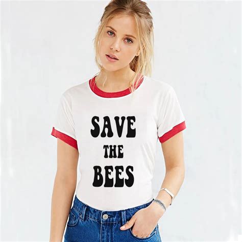 Save The Bees Letter Printed Women Shirts Harajuku Graphic Tees Cotton
