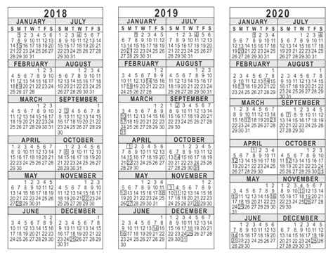 2018 2019 2020 3 Year Calendar