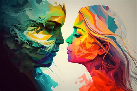 Romantic Lovers Portrait Man And Woman Couple In Love Abstraction