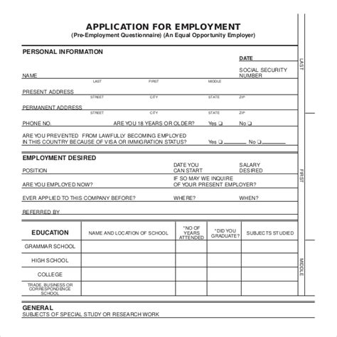 Free 13 Sample Employment Application Forms In Pdf Ms