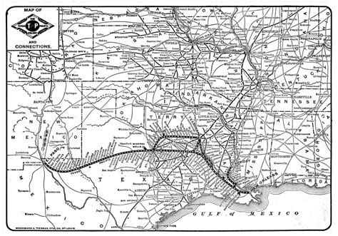 Texas And Pacific Railway Company Tex La Map Showing Route In 1906