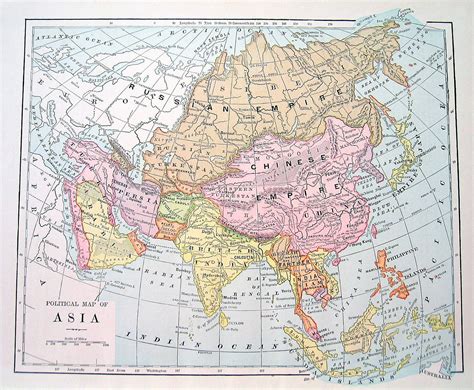 Political Map Of Asia 1889 Antique Map By Mysunshinevintage