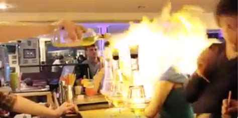 Bartender Accidentally Sets Woman On Fire With This Flaming Drink Watch