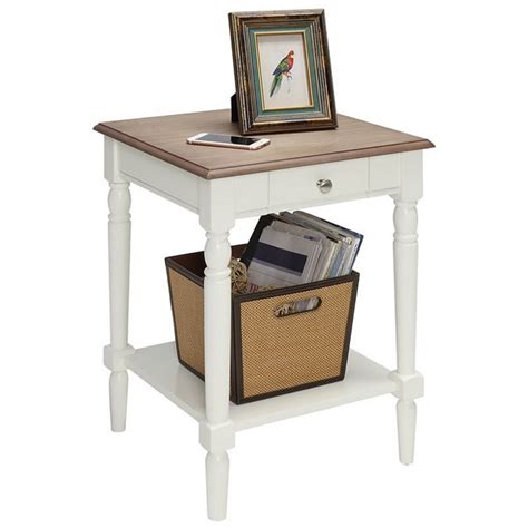 French Country End Table With Drawer And Shelf In Driftwood And White