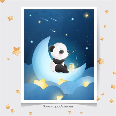 Premium Vector Cute Doodle Panda With Watercolor Illustration