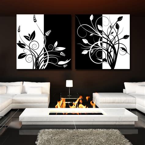 2 Piece Abstract Black And White Tree Home Decor Modern Canvas Wall Art