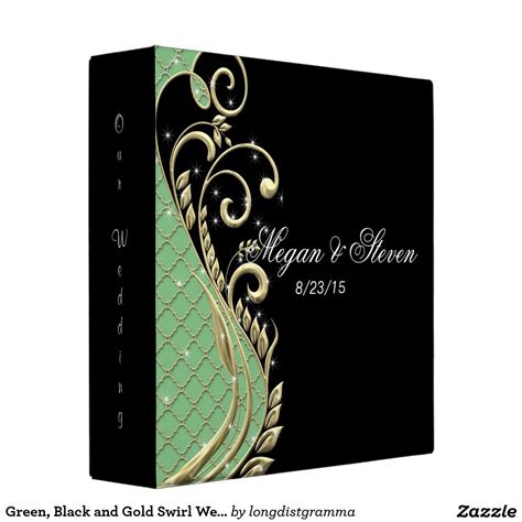 Green Black And Gold Swirl Wedding Album Binder Zazzle Wedding Album Wedding Photo Books
