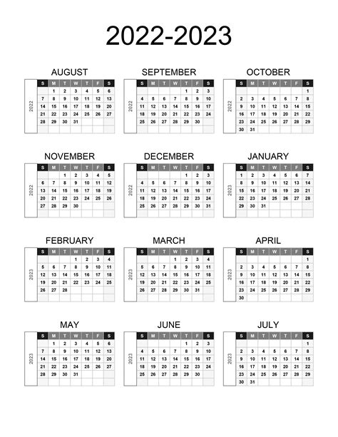 Yearly Calendar 2022 2023 Free Calendarsu